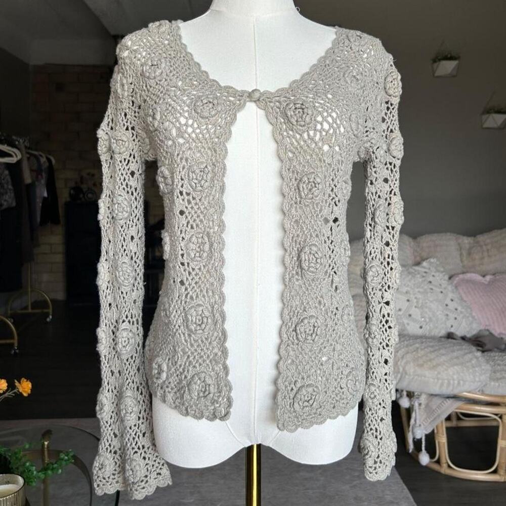 Gray floral crochet cardigan